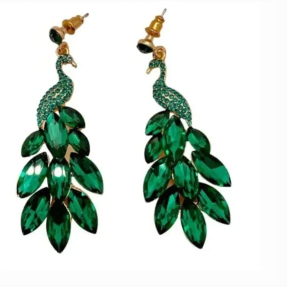 ⭐️❤️ FREE Peacock Bird Rhinestone Hipster Vaca Vacation Glam Chic Drop Earrings